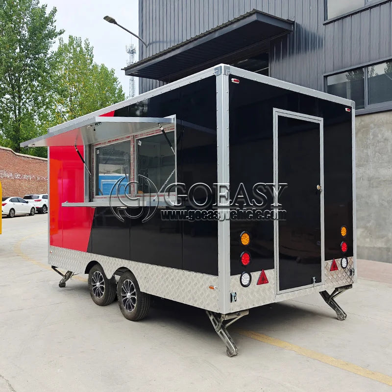 Modern Mobile Food Truck Pink Concession Trailer Ice Cream Cart Stainless Kitchen Hot Dog Pizza Van Juice Snack Bar