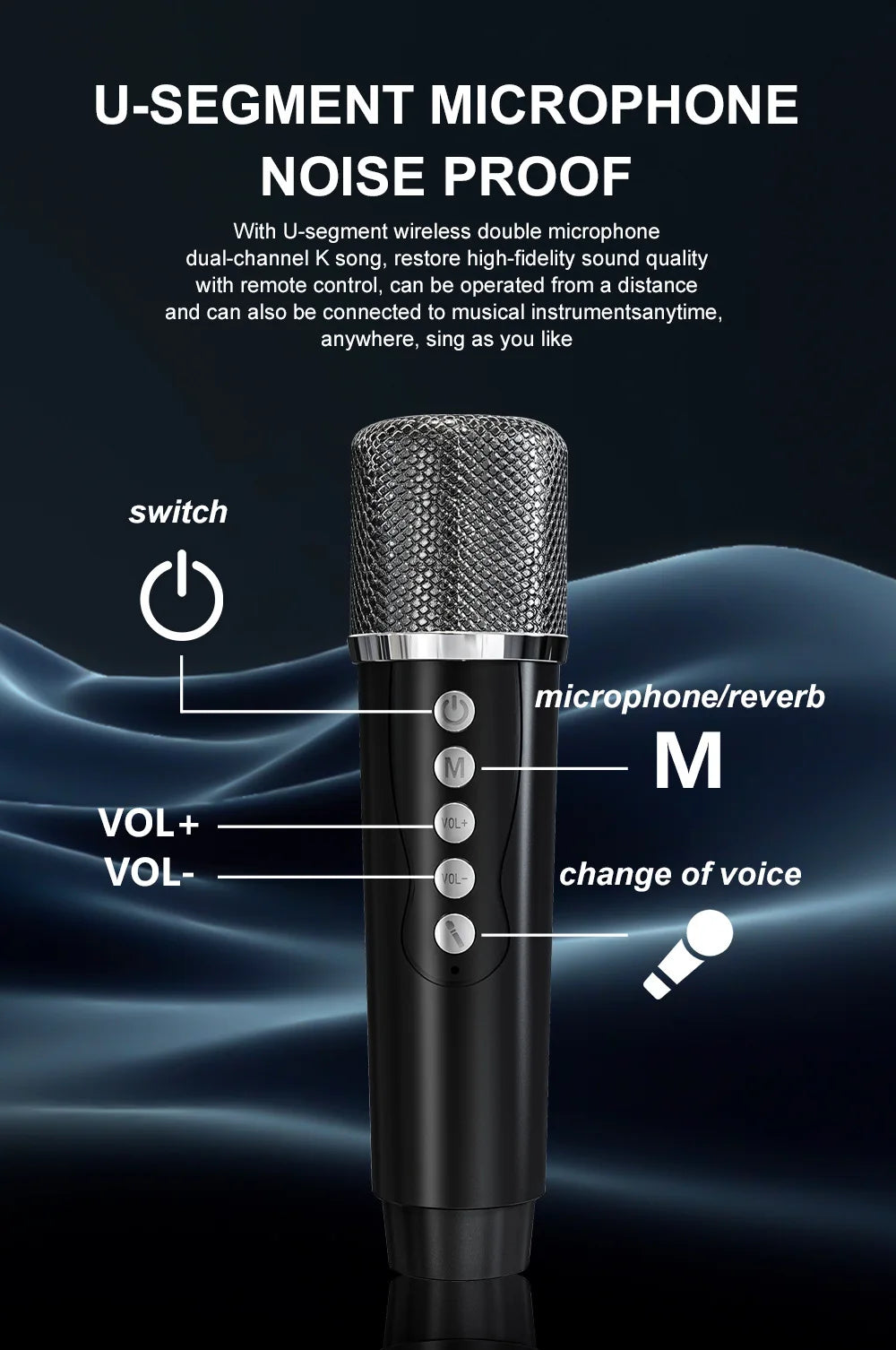 #LED Powerful Wireless Portable Dual Microphones Bluetooth 5.3 Speaker Hifi Stereo Family Party Karaoke Subwoofer Boombox gifts