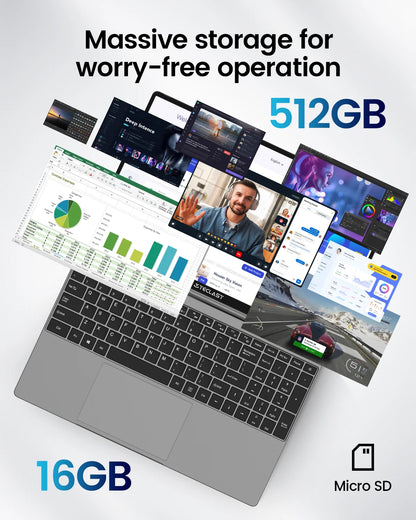 Ordinateur portable Teclast F16 Pro, Windows 11 Pro, processeur Intel N95, F16Pro, 16 Go de RAM, 512 Go de SSD, écran IPS 15,6 pouces 1920 x 1080, Wi-Fi 6, USB 3.2, clavier rétroéclairé, mini-HDMI