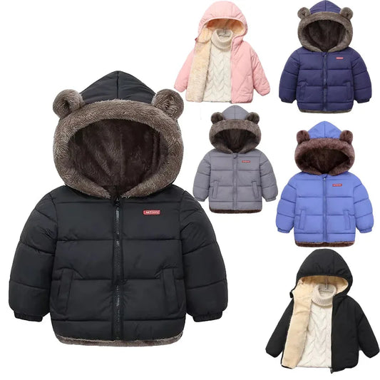 -30℃ Winter Lamb Wool Jackets Baby Girls Plus Velvet Thick Coats Children Hooded Cold Weather Outwear Boys Cotton Clothes 1-6Y