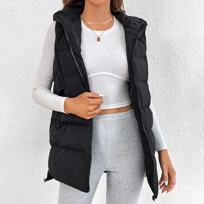 Veste en coton de couleur unie pour femme,  avec capuche et fermeture éclair longue