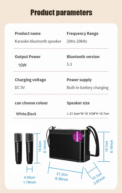 #LED Powerful Wireless Portable Dual Microphones Bluetooth 5.3 Speaker Hifi Stereo Family Party Karaoke Subwoofer Boombox gifts