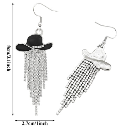 Western Cowgirl Dangle Earrings Enamel Hat Sparkly Rhinestone Tassel Pendant Prom Country Concerts Rodeo Cowboy Women Jewelry