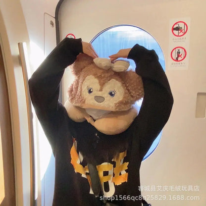Cartoon plush Stitch Ling Nabelle U-shaped pillow with hooded neck pillow travel car plane office nap artifact girl gifts