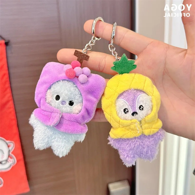 Anime BT21 Plush Pendant Cartoon Tata Koya Doll Keychain Cute Fruit Hood Series Key Chain Wholesale Girl Bag Pendant Gift