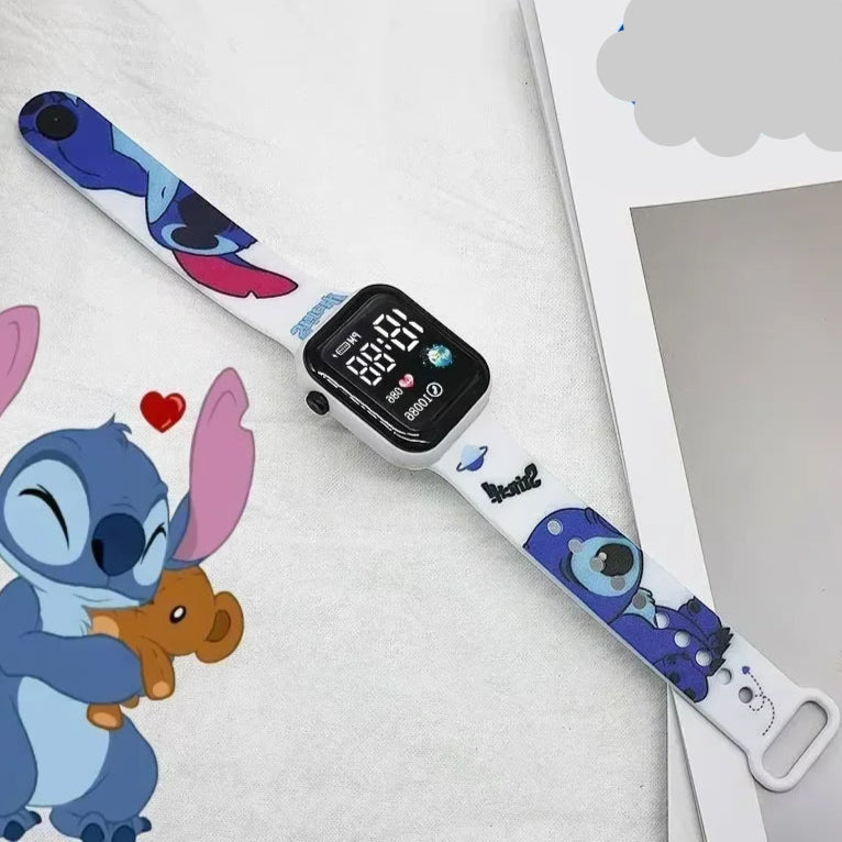 Nouvelle montre électronique LED pour étudiant imprimée en couleur de dessin animé Stitchou, jolie montre électronique à bouton carré Y1 imprimée à la mode