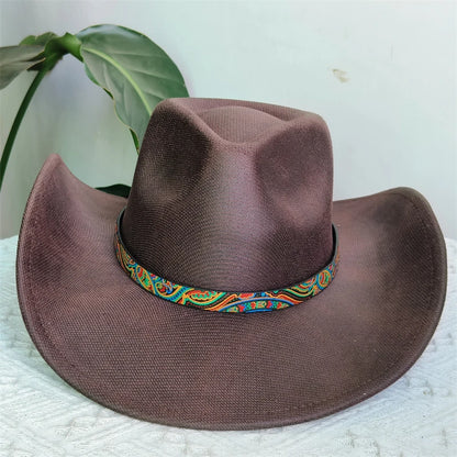 Faux Leather Western Cowboy Hats Men Women retro cowboy hats big brim cowgirl hat knight hat men chapeau ковбойская