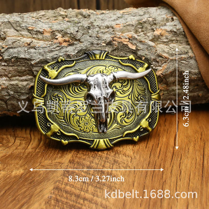Ceinture ajustable en cuir style cowboy western, style punk, estampage en alliage, boucle de ceinture rétro américaine pour homme, accessoire de mode