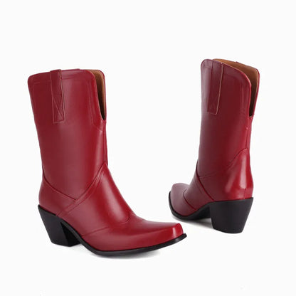 Bottes de cowboy western rétro noires mi-mollet pour femmes, talons hauts épais, chaussures gothiques, grandes tailles 34-48 777-11