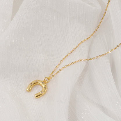 1 Piece Stylish West Cowboy 18K Real Gold Plated Brass Link Cable Chain Luck Horseshoe Pendant Charm Necklace For Women Gift