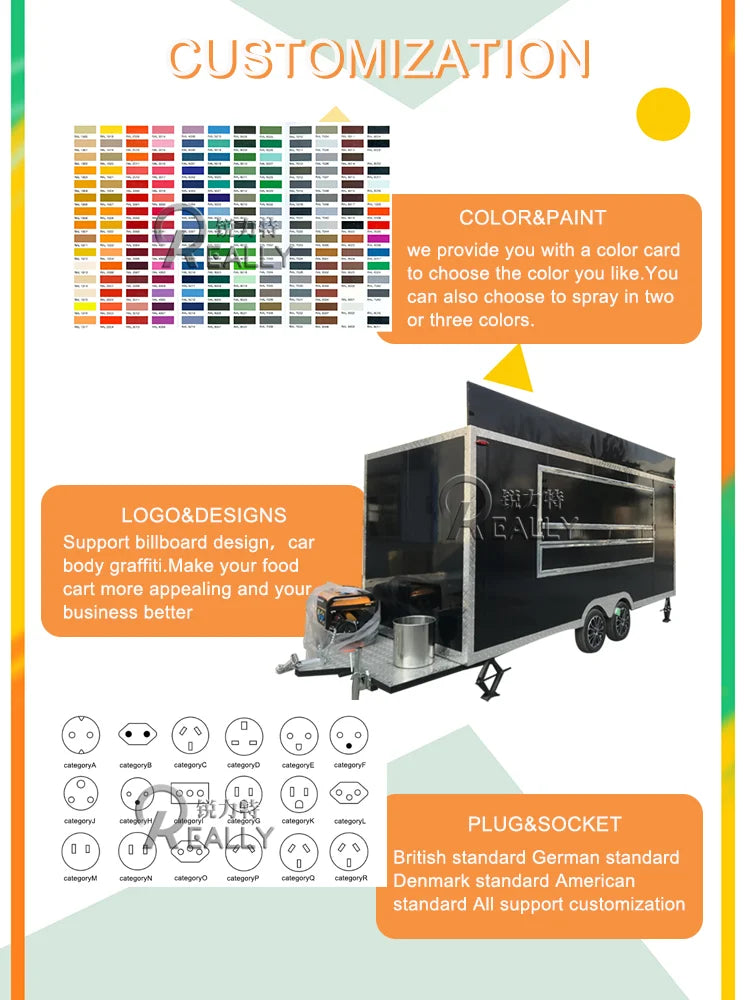 Commerical Food Truck Stainless Steel Snack Cart Hot Dog Coffee Kiosk Mobile Kitchen Concession Food Truck Trailer For Sale