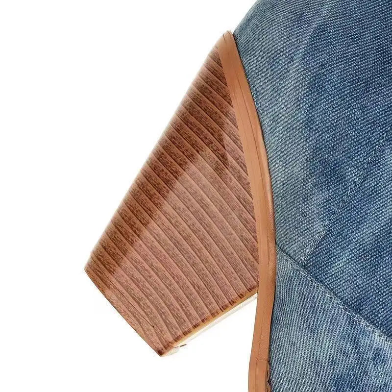 Women's Boots Denim Western Boots Autumn Winter Knee Thigh High Boots High Heel Long Boot Pointed Toe Slip on  Women Cowboy Boot