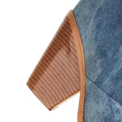 Women's Boots Denim Western Boots Autumn Winter Knee Thigh High Boots High Heel Long Boot Pointed Toe Slip on  Women Cowboy Boot