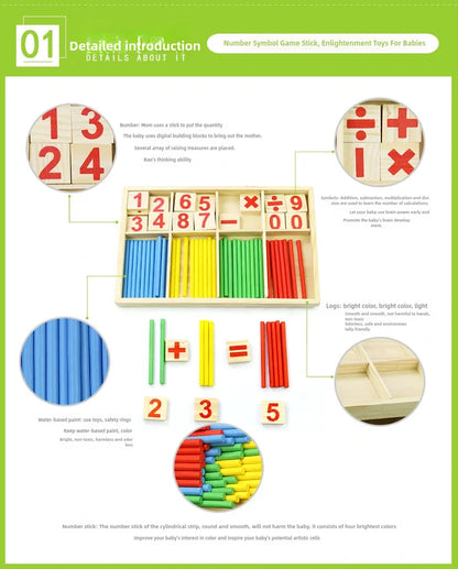 Children's math teaching aids, counting sticks, arithmetic learning box, wooden educational toys, Montessori education