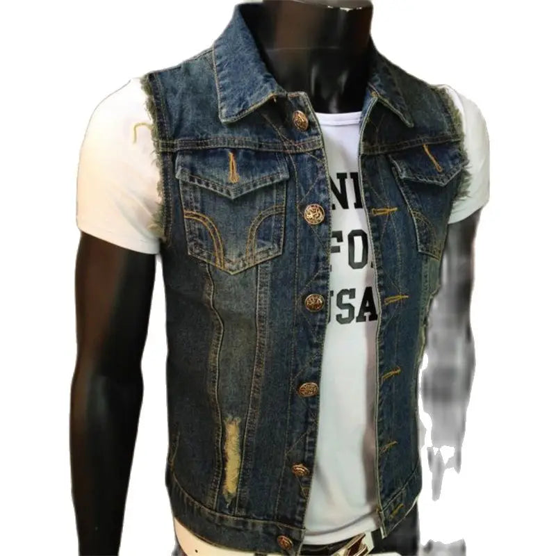 Hot Sale Jeans Vests Denim Vest Fleece Vest Mens Gilet Tactical Vests Hot Sale Gilet Biker Homme Sleeveless Jacket Male Tank