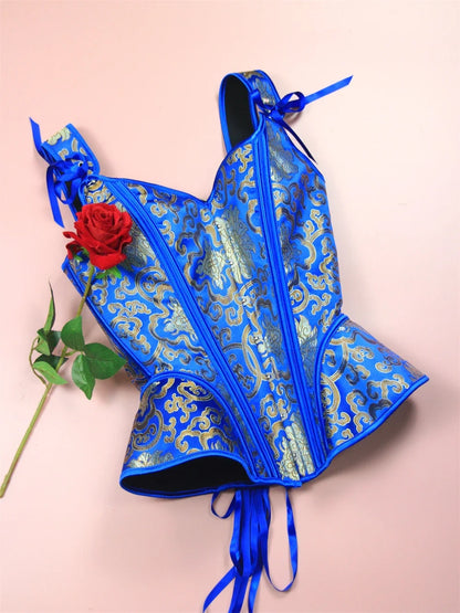 Corset en brocart Vitange avec bretelles, bustier jacquard overbust, corset pour Halloween, cosplay