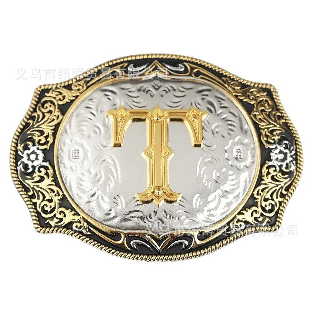 Boucle de ceinture avec lettres de A à Z, accessoires en alliage doré, style denim occidental