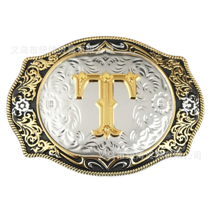 Boucle de ceinture avec lettres de A à Z, accessoires en alliage doré, style denim occidental