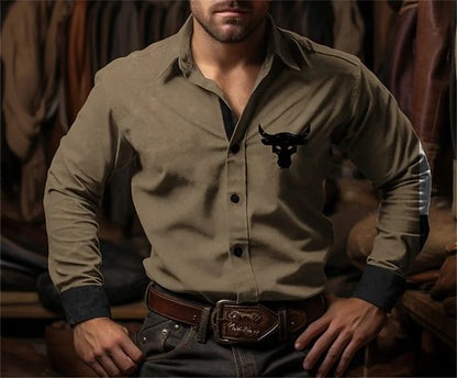 Chemise à manches longues à imprimé floral de cow-boy occidental pour le printemps et l'été, chemise à col pour homme en tissu doux et confortable