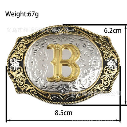 Boucle de ceinture avec lettres de A à Z, accessoires en alliage doré, style denim occidental