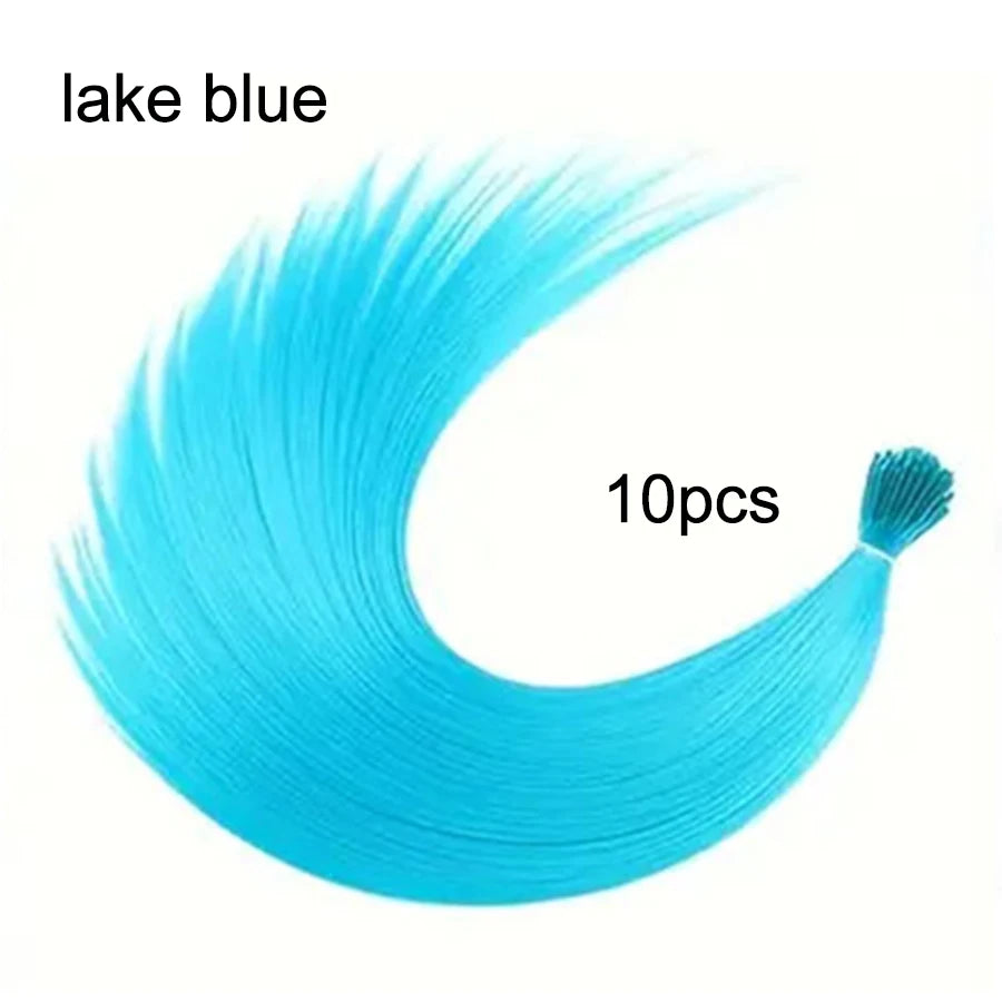 Kit d'extensions de cheveux synthétiques arc-en-ciel de 50 cm, 10 pièces, extensions colorées à pointes en I avec micro-perles et aiguille à crochet pour femmes et enfants, cosplay