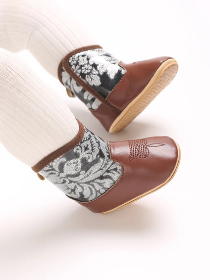 "Baby Cowboy Boots 0-18M - Autumn Western Style | Embroidered Mid-Calf Design | Fashion First Walkers"