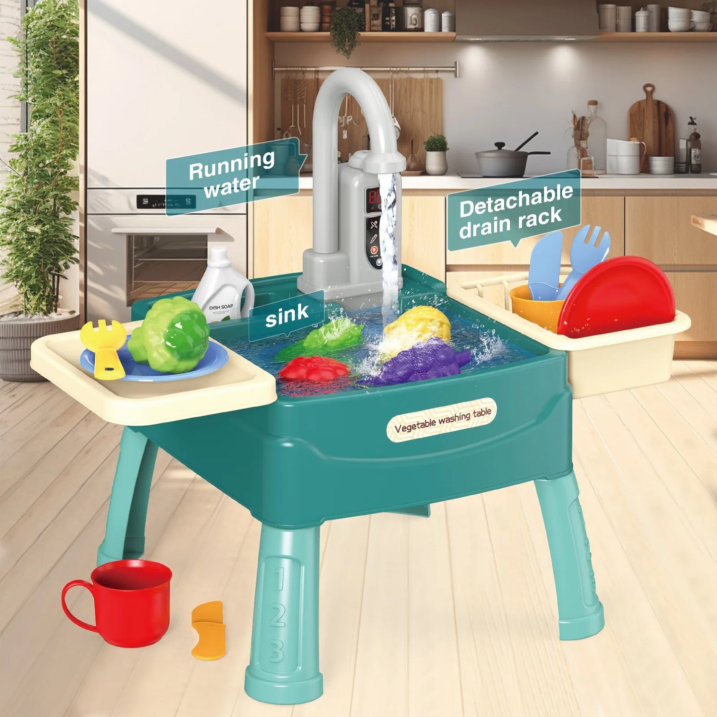 Children's Play At Home Toys Early Education Kitchen Simulation Electric Dishwashing Table Water Outlet Vegetable Washing Toys