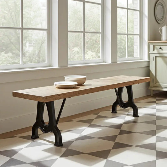 Banc en bois de manguier YORK avec pied en fonte noir