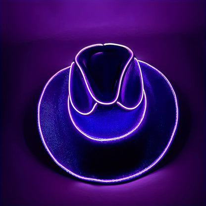 Lights Cowboy Cowgirl Hat with LED Light Up Cap Luminous Western Cowboy Hat Pearlescent Cowgirl Hat for Dancing Party Dress Up