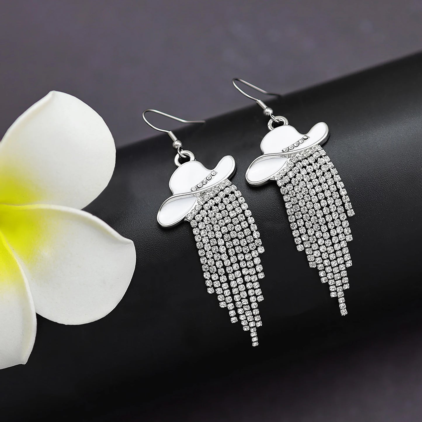 Western Cowgirl Dangle Earrings Enamel Hat Sparkly Rhinestone Tassel Pendant Prom Country Concerts Rodeo Cowboy Women Jewelry