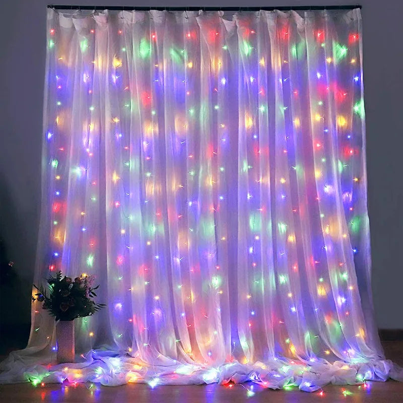 Guirxiété de rideau sur la fenêtre avec télécommande, lumières LED, alimentation USB, feston nickel é, décoration de Noël, nouvel an, 6x3m, 3x3m