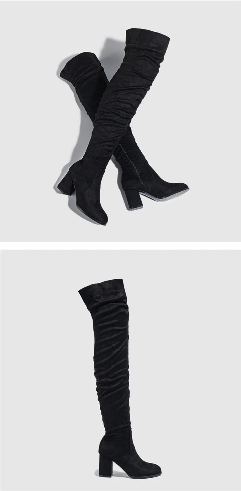 Liyke 2025 Autumn Winter Black Brown Over The Knee Boots Women Sexy Pointed Toe Zip Thigh High Shoes Square Heels Booties Femme