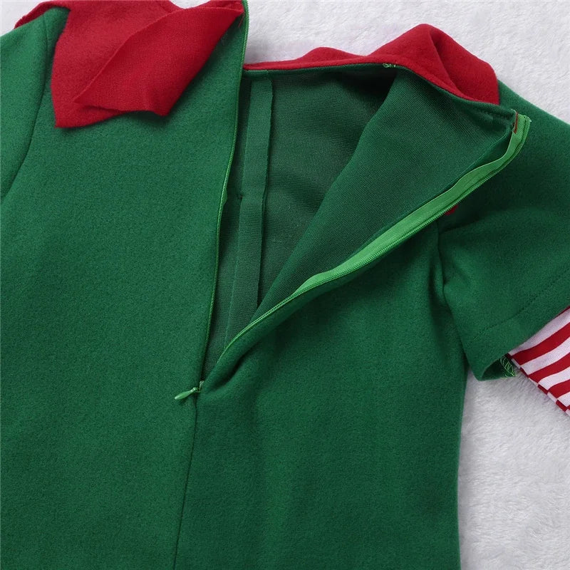 Déguisements d'elfes de Noël pour femmes, robe d'elfe verte et rouge à manches longues pour filles, déguisement de Noël pour enfants