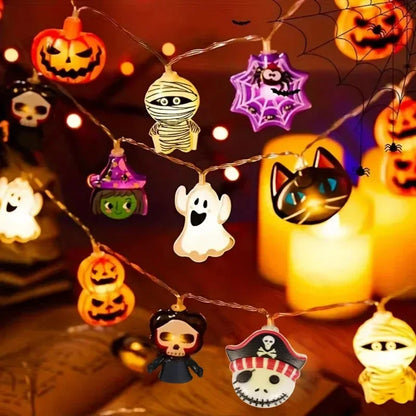 1.5M/3M Halloween Party LED String Lights Pumpkin Ghost Spider Web Hanging Lamp for Home Indoor Outdoor Decoration Props 2024
