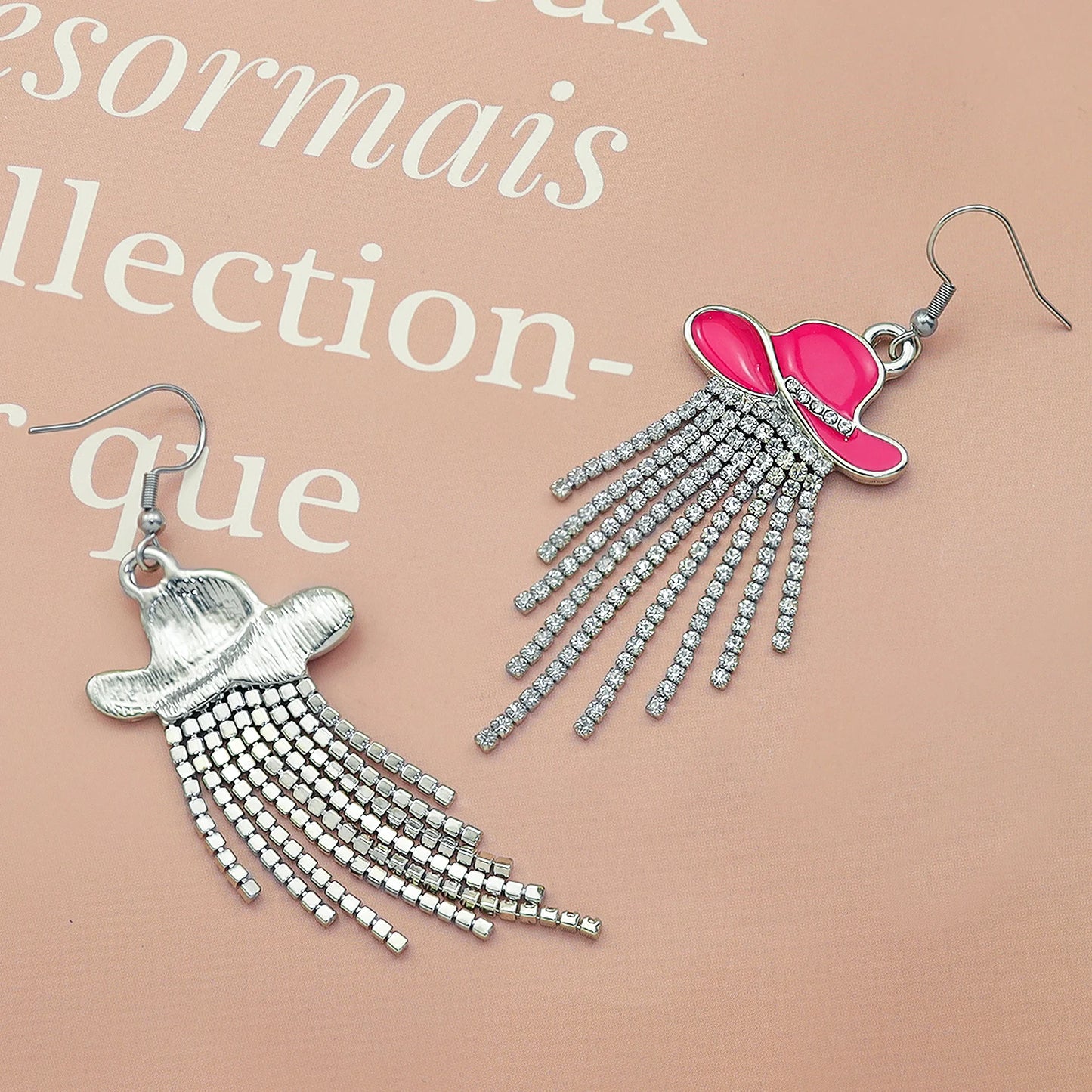 Western Cowgirl Dangle Earrings Enamel Hat Sparkly Rhinestone Tassel Pendant Prom Country Concerts Rodeo Cowboy Women Jewelry