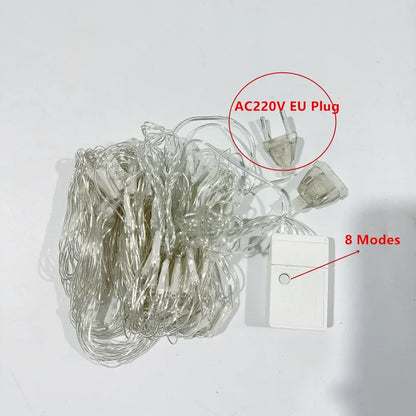 Net LED String Lights 8Modes 220V 110V EU Plug Festival Christmas Decoration Halloween New Year 2026 Wedding Party