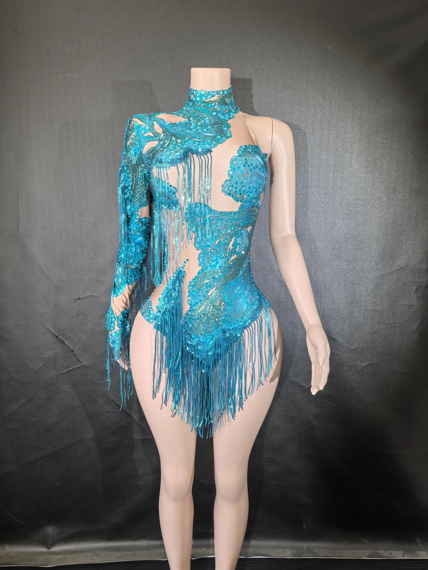 Body élastique à paillettes dorées et argentées avec pompons pour danse latine, tenue de scène, discothèque, DJ, chanteur, Q025Body élastique à paillettes dorées et argentées avec pompons pour danse latine, tenue de scène, discothèque, DJ, chanteur, Q025