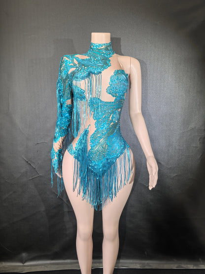 Body élastique à paillettes dorées et argentées avec pompons pour danse latine, tenue de scène, discothèque, DJ, chanteur, Q025Body élastique à paillettes dorées et argentées avec pompons pour danse latine, tenue de scène, discothèque, DJ, chanteur, Q025