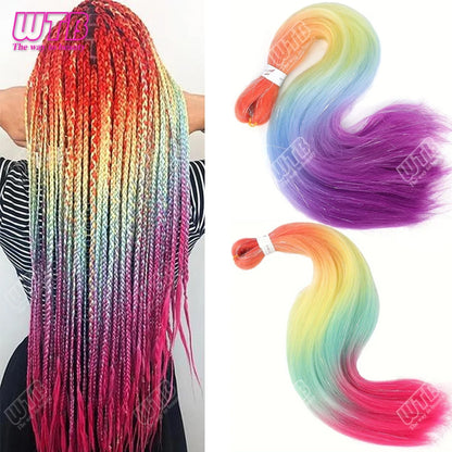 Postiche synthétique ombré arc-en-ciel de 66 cm, couleurs mélangées, long et lisse, tresses jumbo au crochet pour femmes