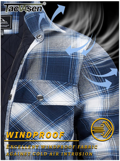 TACVASEN Veste d'hiver en coton à carreaux pour homme, manches longues, matelassée, doublée, en flanelle, multi-poches, vêtements d'extérieur, manteaux de randonnée