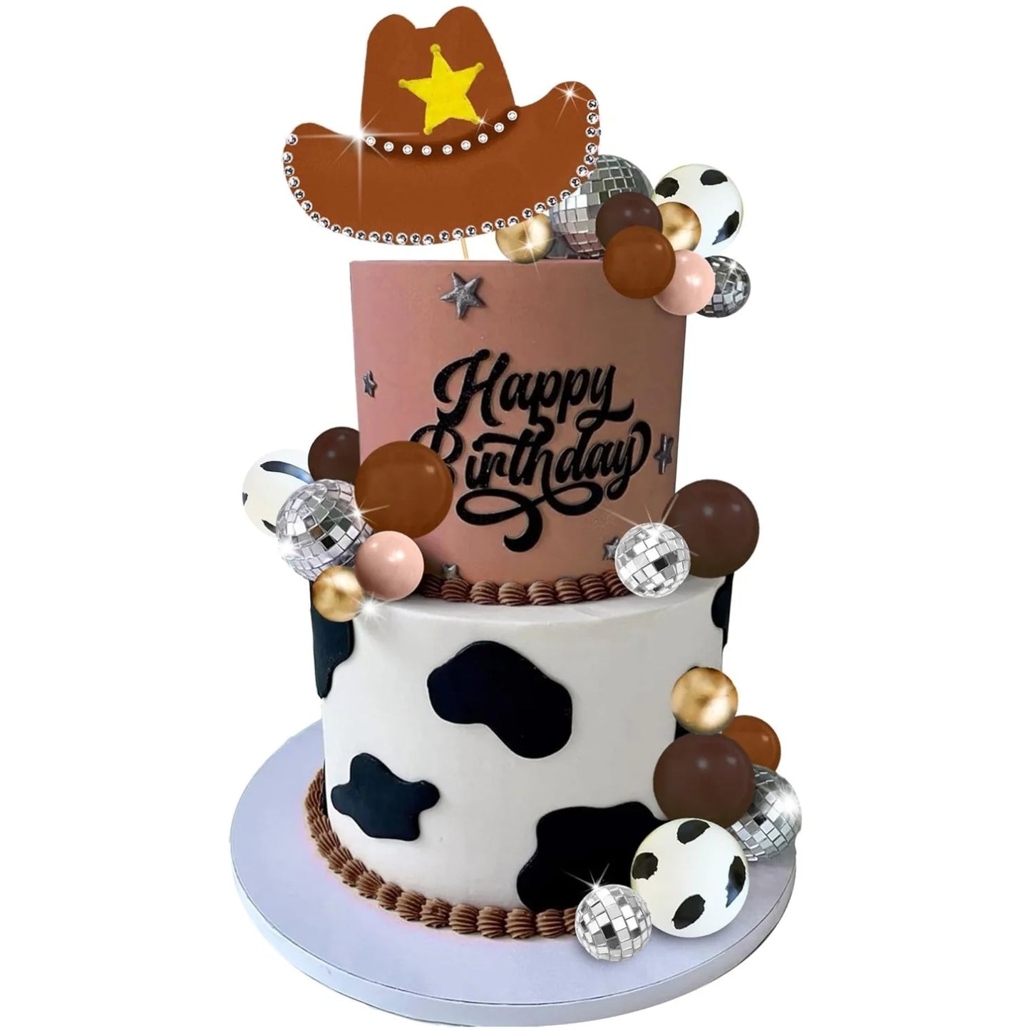 Décoration de gâteau de Cowgirl rose vif, chapeau de Cowgirl brillant, boules Disco pour fête à thème occidental, fournitures de fête d'anniversaire