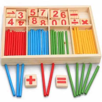 Children's math teaching aids, counting sticks, arithmetic learning box, wooden educational toys, Montessori education