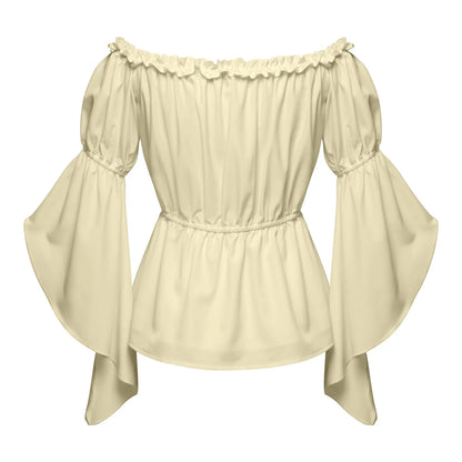 Chemises à volants Renaissance pour femmes, chemisier plissé à manches froissées, épaules dénudées, col bateau, chemise médiévale, chemise victorienne