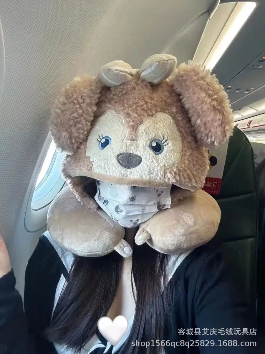 Cartoon plush Stitch Ling Nabelle U-shaped pillow with hooded neck pillow travel car plane office nap artifact girl gifts