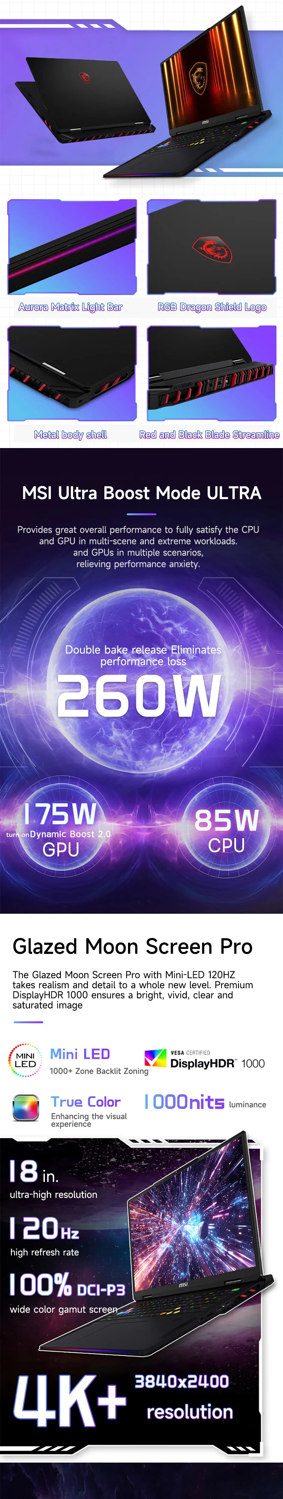 2025 MSI Raider A18 HX Gaming Laptop 18 Inch Mini LED 4K 120Hz UHD+ Screen Netbook AMD R9-9955HX3D 64GB 2TB RTX5080 Notebook PC
