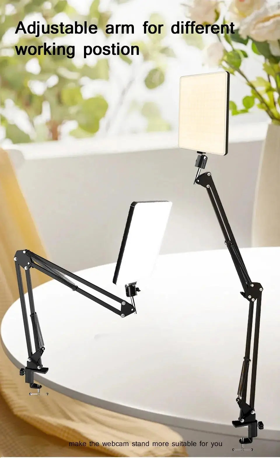 Lumière LED pour photographie, éclairage pour Selfie, éclairage de conférence, lampe de Studio Photo avec bras à ciseaux, pour Zoom, Streaming en direct sur YouTube