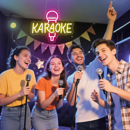 Karaoke Night Neon Sign LED Dimmable Neon Light for Live on Air Music Room Bar Open Music Studio Game Room Party Wall Decor Gift