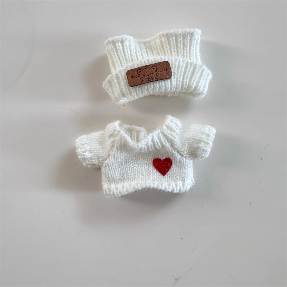 Cute Labubu Bunny Doll Accessories with Knitted Clothes Rabbit Ears Hat Heart Sweater for Toy Collectors Labubu Clothes