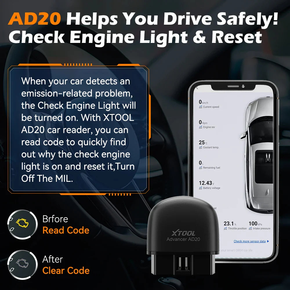 XTOOL Advancer AD20 Mini Bluetooth 5.0 OBD2 Scanner Full obd2 Functions Car Diagnostic Scan Tool Read/Clear fault code Universal