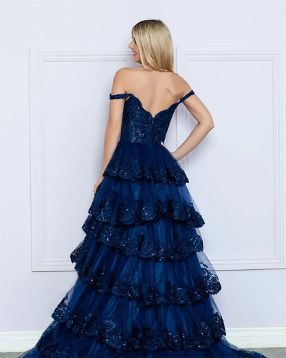 Contessa Dubai Appliques florales à volants robes de bal épaules dénudées personnalisé balayage Train robes de soirée